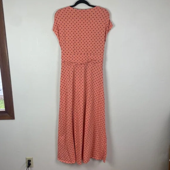 Lands' End Women's Maxi Dress Floral‎ Print Faux Wrap Coral Pink Petite L - Picture 7 of 9